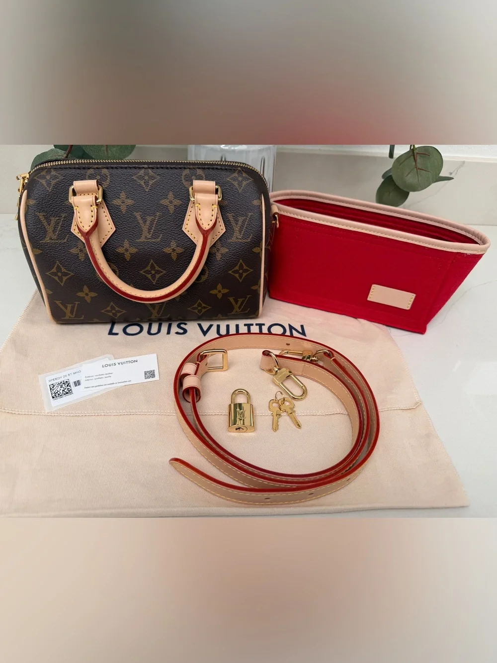 New! Louis Vuitton Speedy 20 Monogram Canvas with LV Adjustable Vachetta Strap